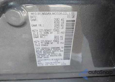 2018 Nissan Rogue S z USA, uszkodzony, nr VIN 5N1AT2MT9JC818026